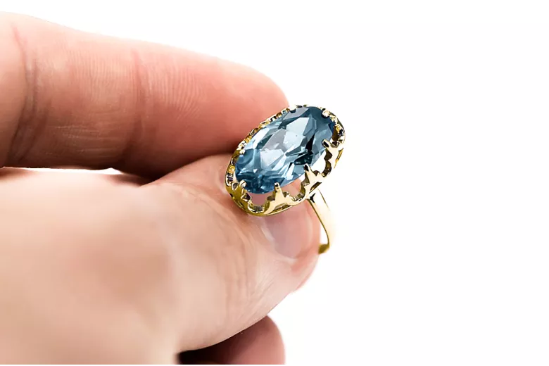 Bijoux vintage Anneau Aigue-marine Or jaune 14 carats vrc253y